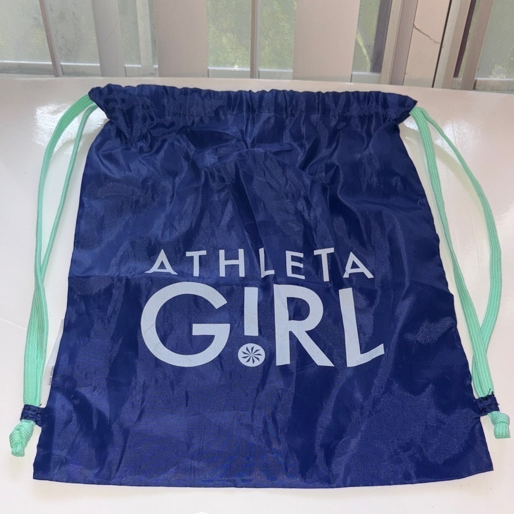 Athleta Girl Navy Drawstring Bag with Mint Straps - Picture 2 of 7